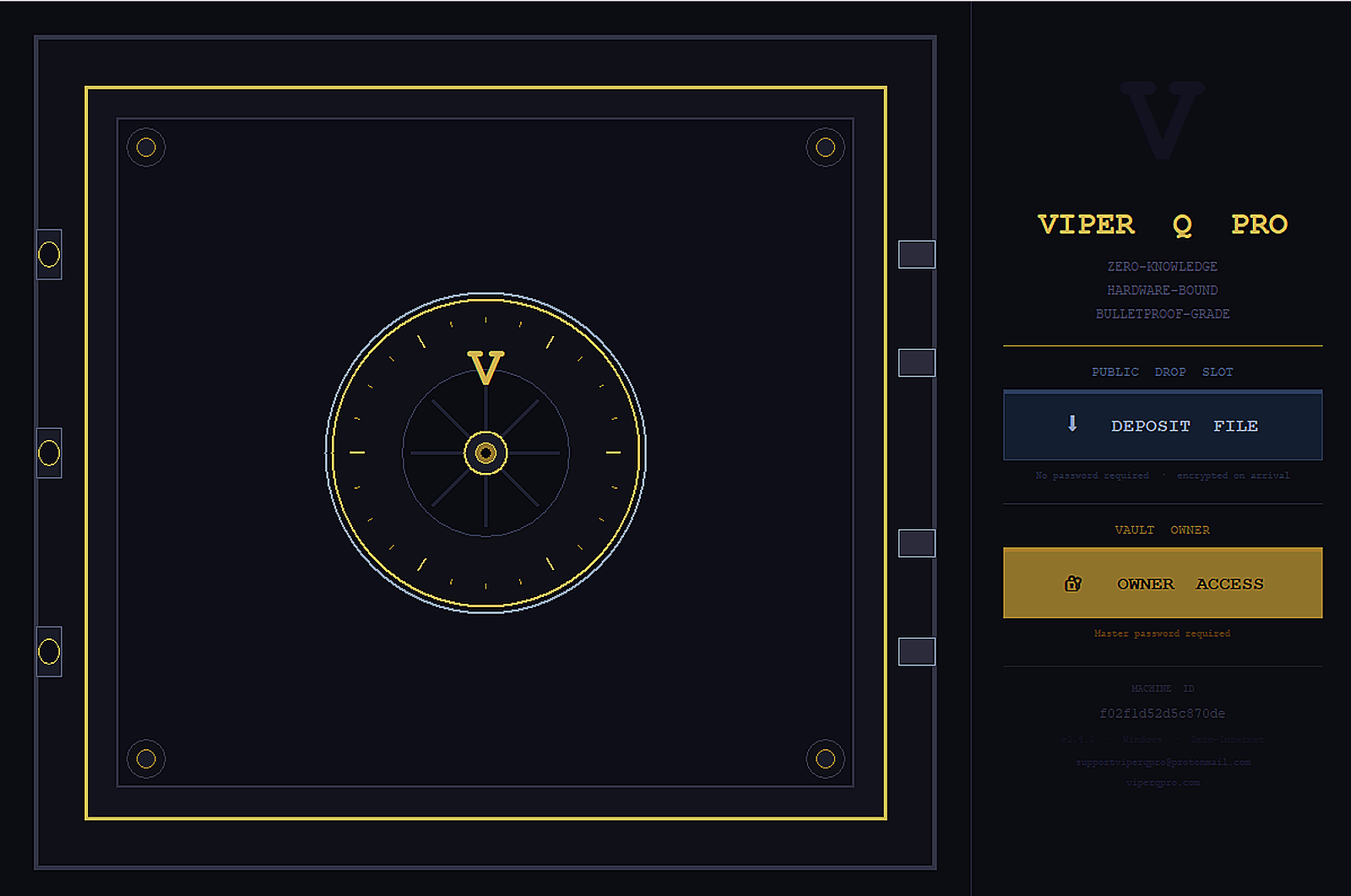 Viper Q Pro Gate One vault entry screen