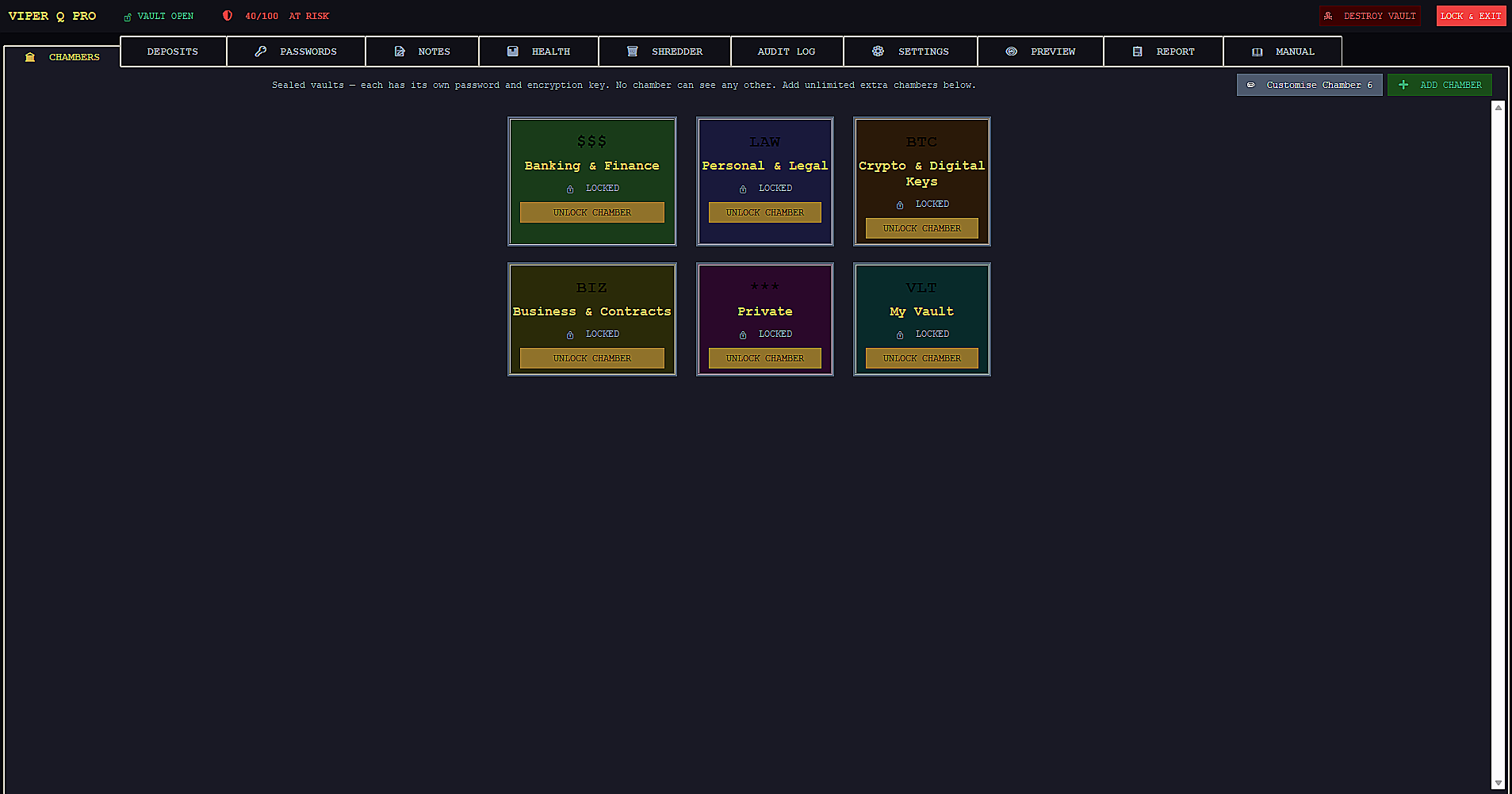 Viper Q Pro inside the vault dashboard